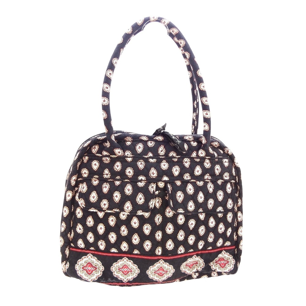 Vera Bradley Bowler Satchel Bag Women Medium Black Black Paisley Quilted Cotton
